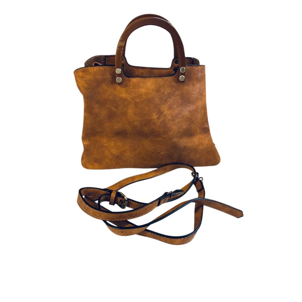 Joy Susan Angie Vintage Satchel Detachable Strap Wooden Handle Vegan Leather